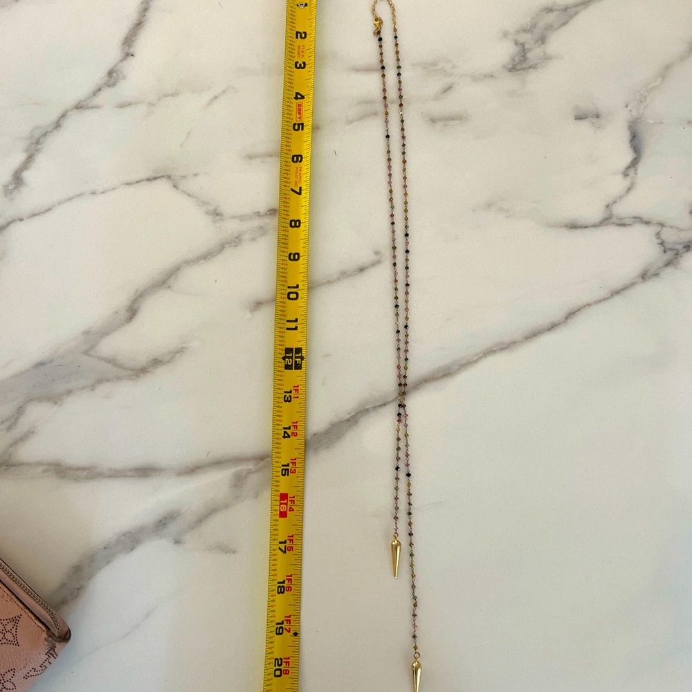 Asymmetrical multi colored stone and gold necklace retail $178